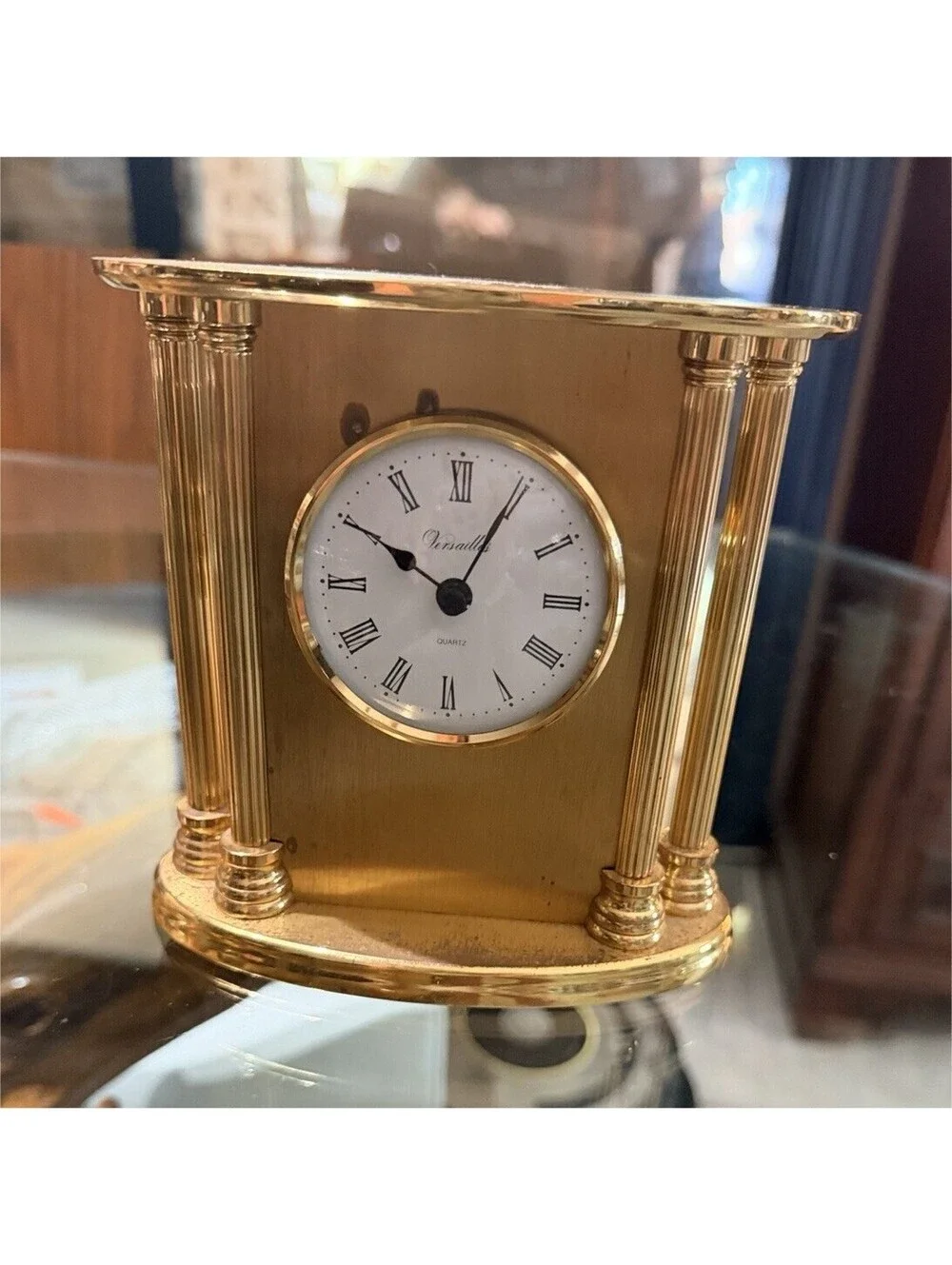 Versailles Quartz Desk Clock Gold Metal Finish Roman Numerals Analog 12-Hour